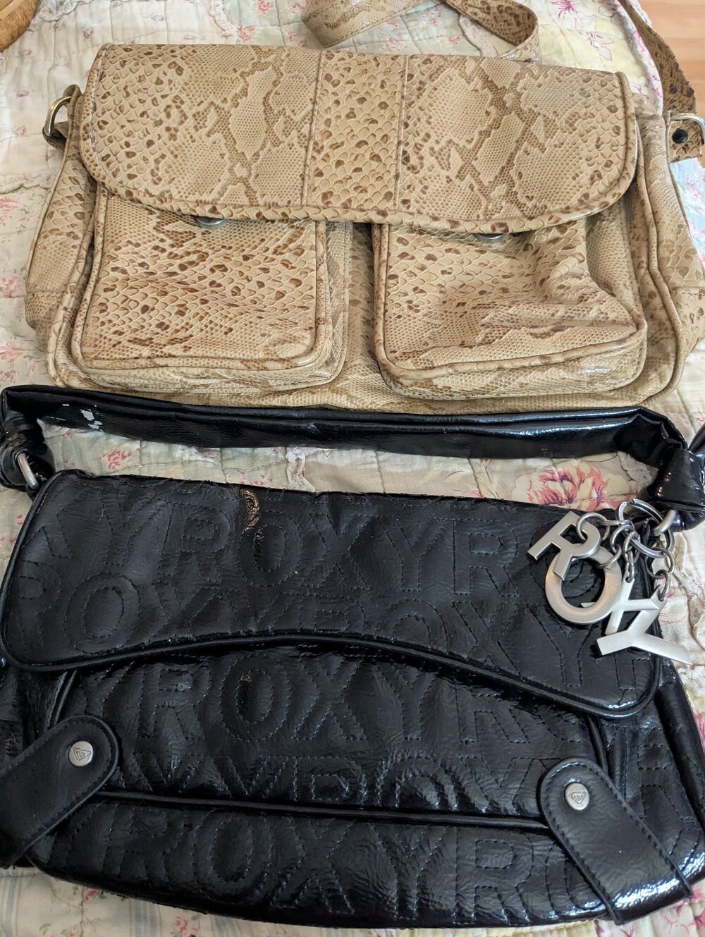2 Vintage ROXY and PINKY Shoulder Bags Python Print Street Style 90s